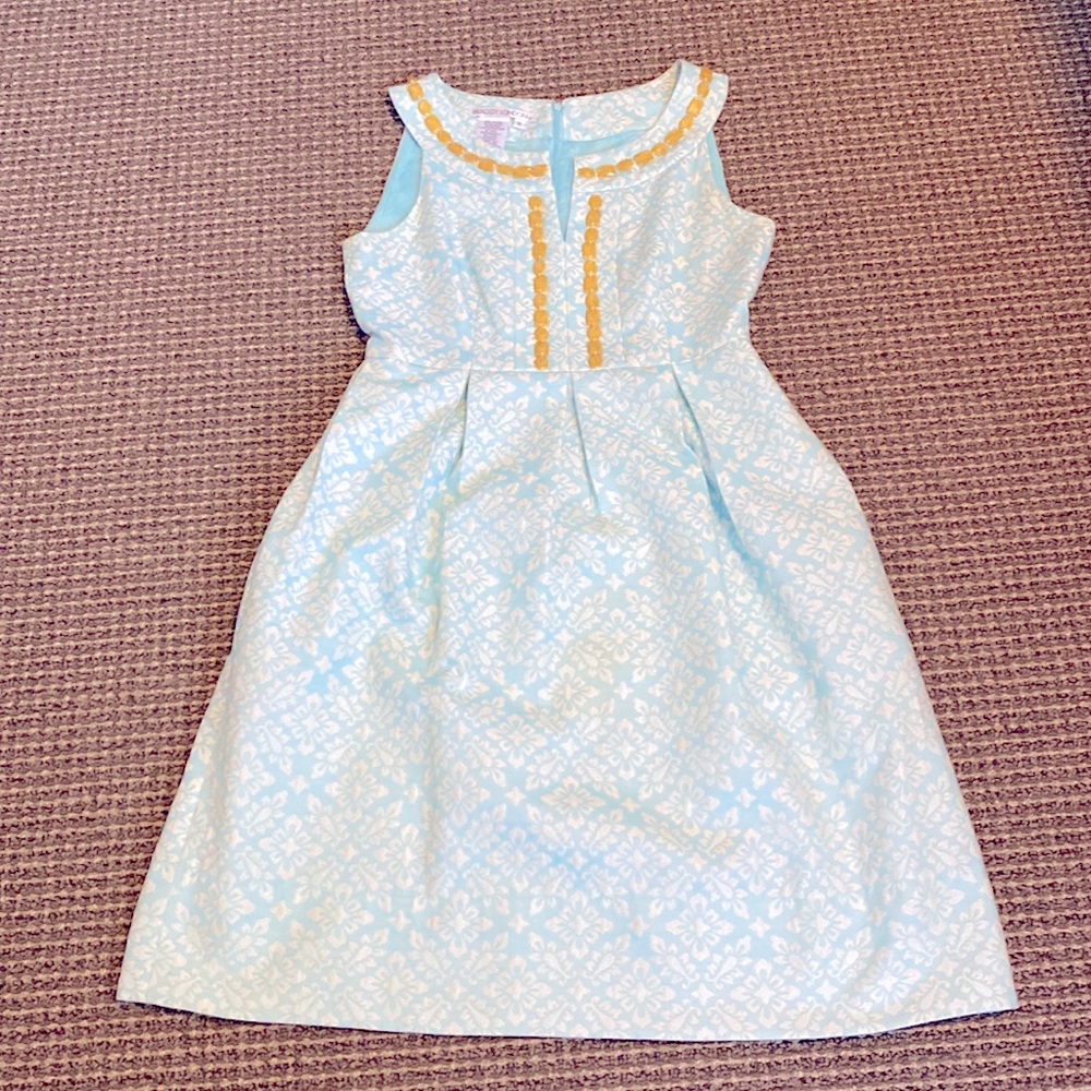 Beautiful Size 6 Blue and White dress with yellow beaded details